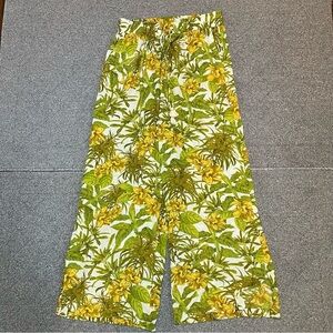 Rose & Olive Floral Sheer Wide Leg Pants Womens Size Medium Green Drawstring